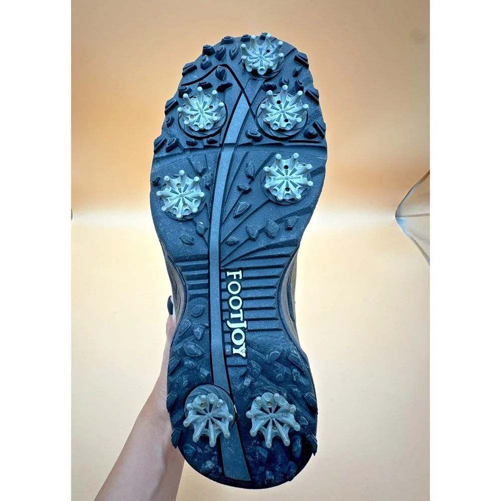 FootJoy GreenJoys Men's 10.5W White Brown Black Leather Lace-Up Golf Shoes Cleat - Picture 13 of 14